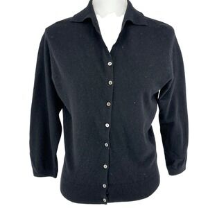 Vtg Lyle & Scott Black Cashmere Collared Button Front Classic Cardigan Sweater